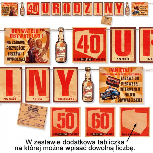 

40,50,60 lub dowolne Urodziny baner Prl 200 cm