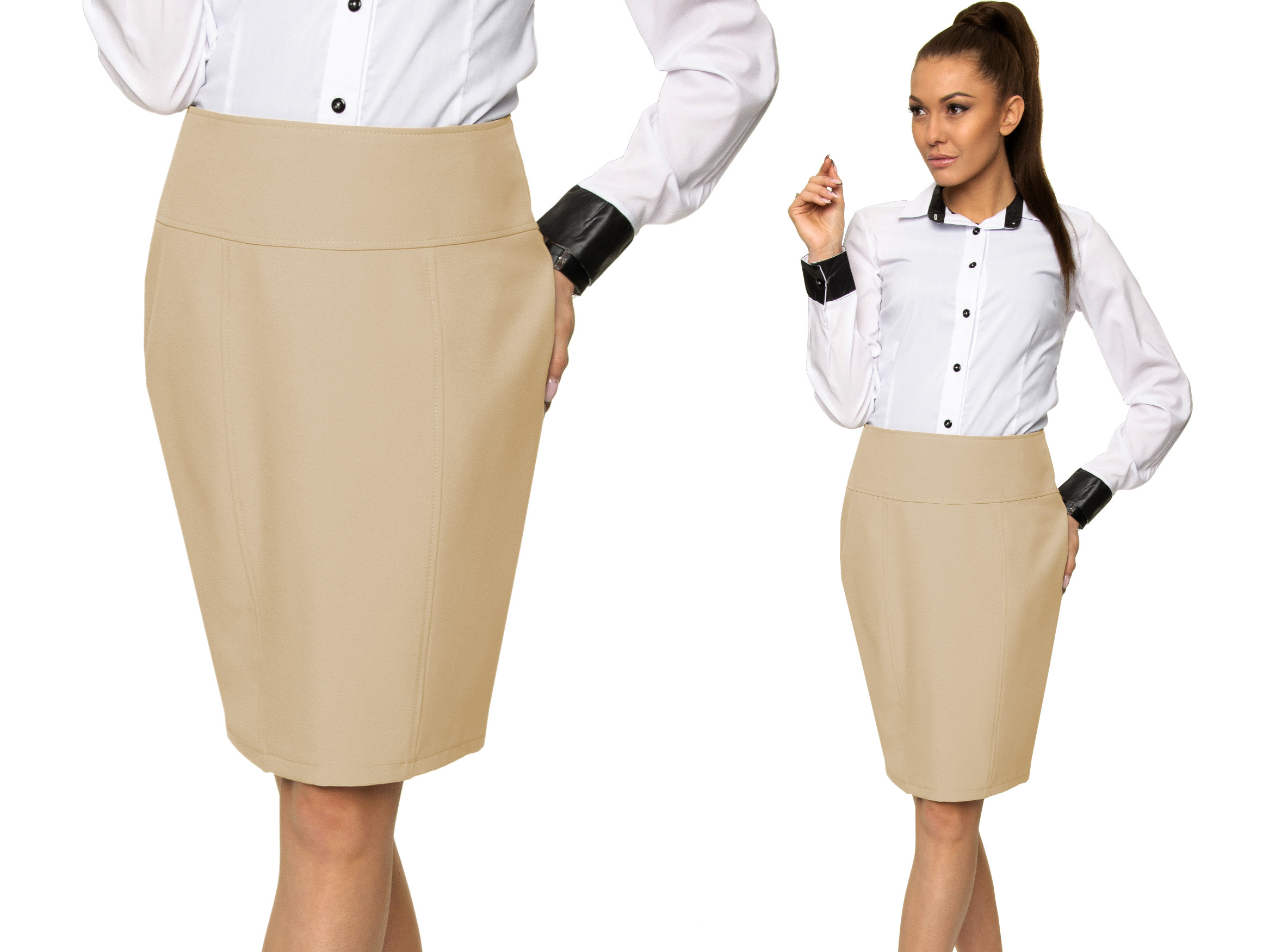 BIZNESOWA MODNA OŁÓWKOWA SPÓDNICA WYSOKI STAN Rozm.42