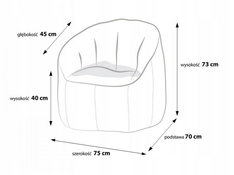 Grafitowa pufa fotel do salonu 73x75 worek SAKO Szerokość mebla 75 cm