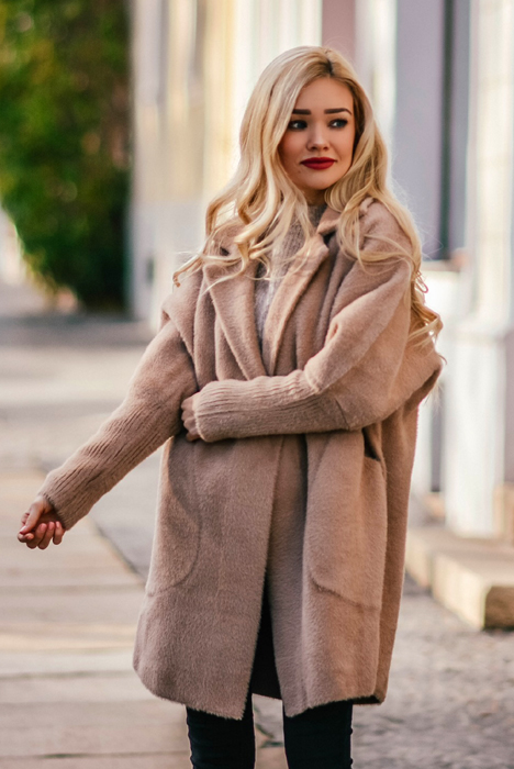 Krótki płaszcz sweter z alpaki Rękaw długi rękaw