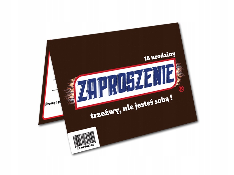 ZAPROSZENIE NA 18 URODZINY snickers OSIEMNASTKA