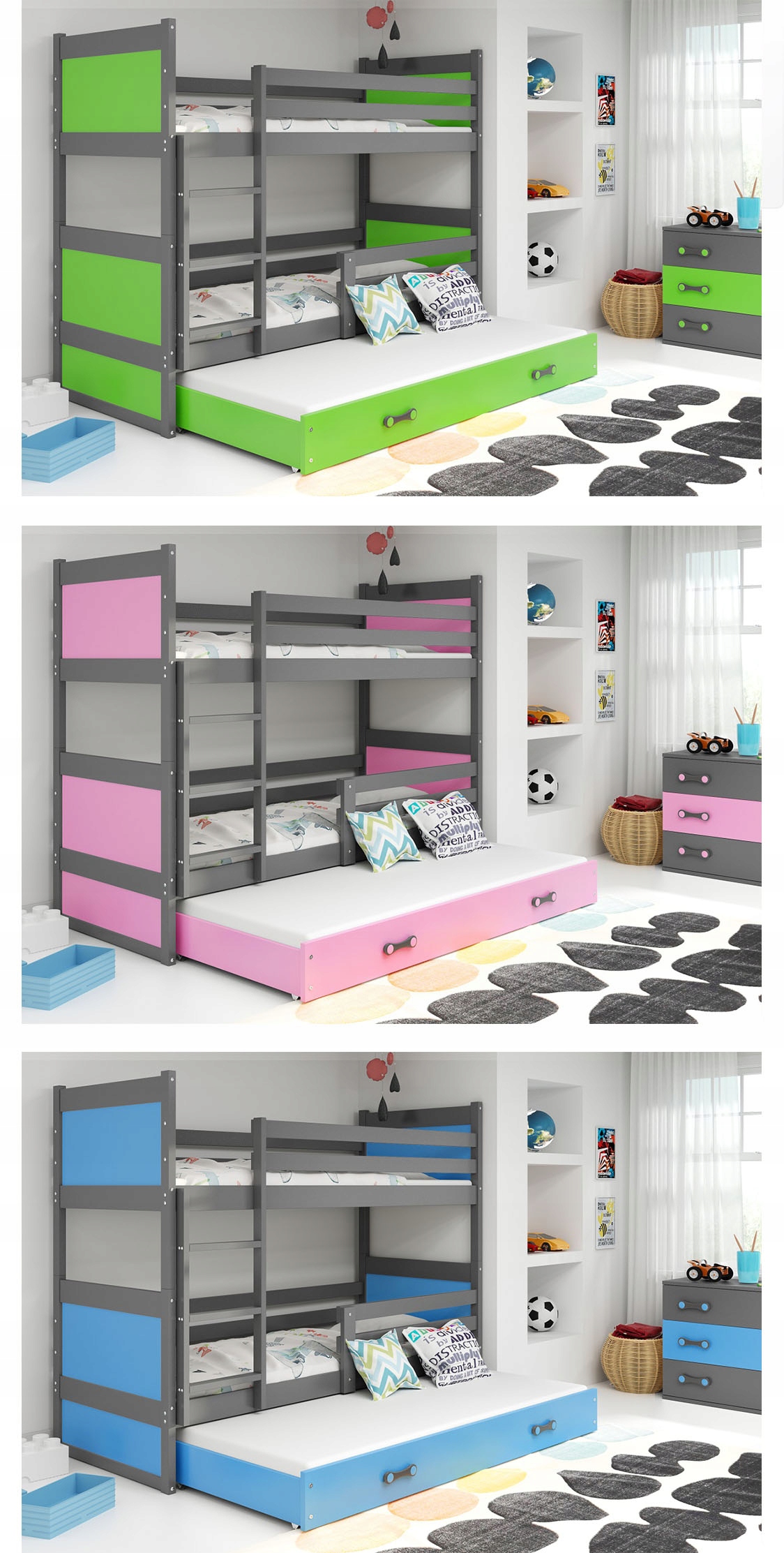 Łóżko Rico dla dzieci 190x80 piętrowe 3 osobowe Kod producenta 30119011202801101153519151