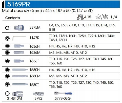 Набор торкс сплайн 3/8 69SZ король Тони 5169PR