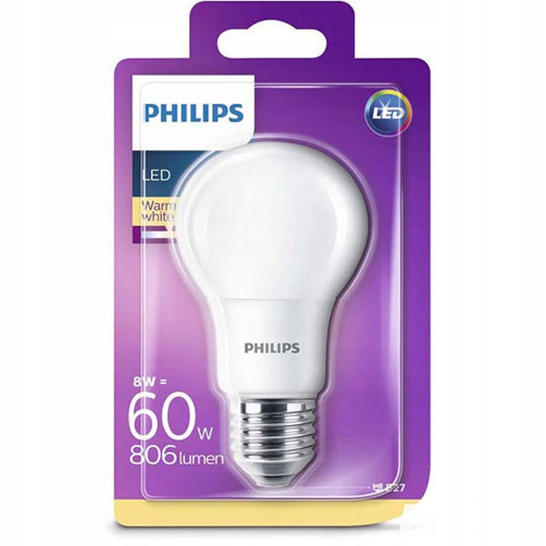 

Żarówka Led E27 8W=60W 806lm Philips 2700K