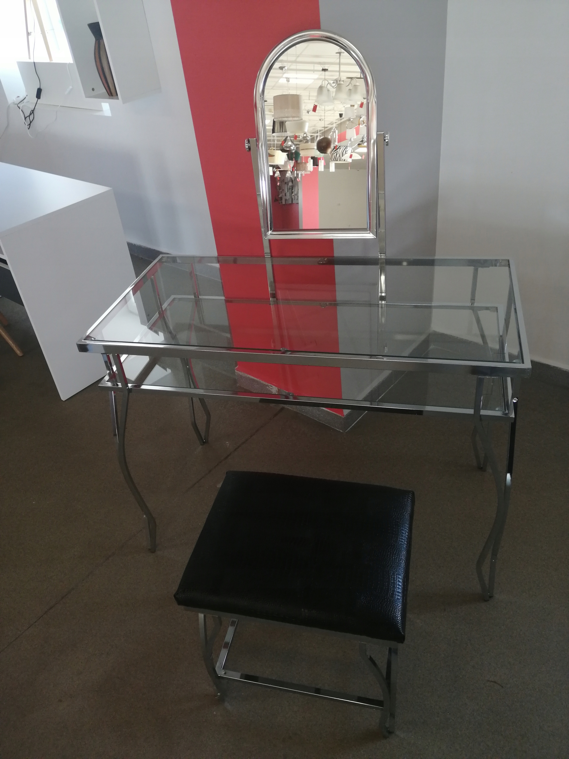 TOALETKA Z LUSTREM I STOŁKIEM GLAMOUR SZKŁO CHROM Liczba szuflad Brak