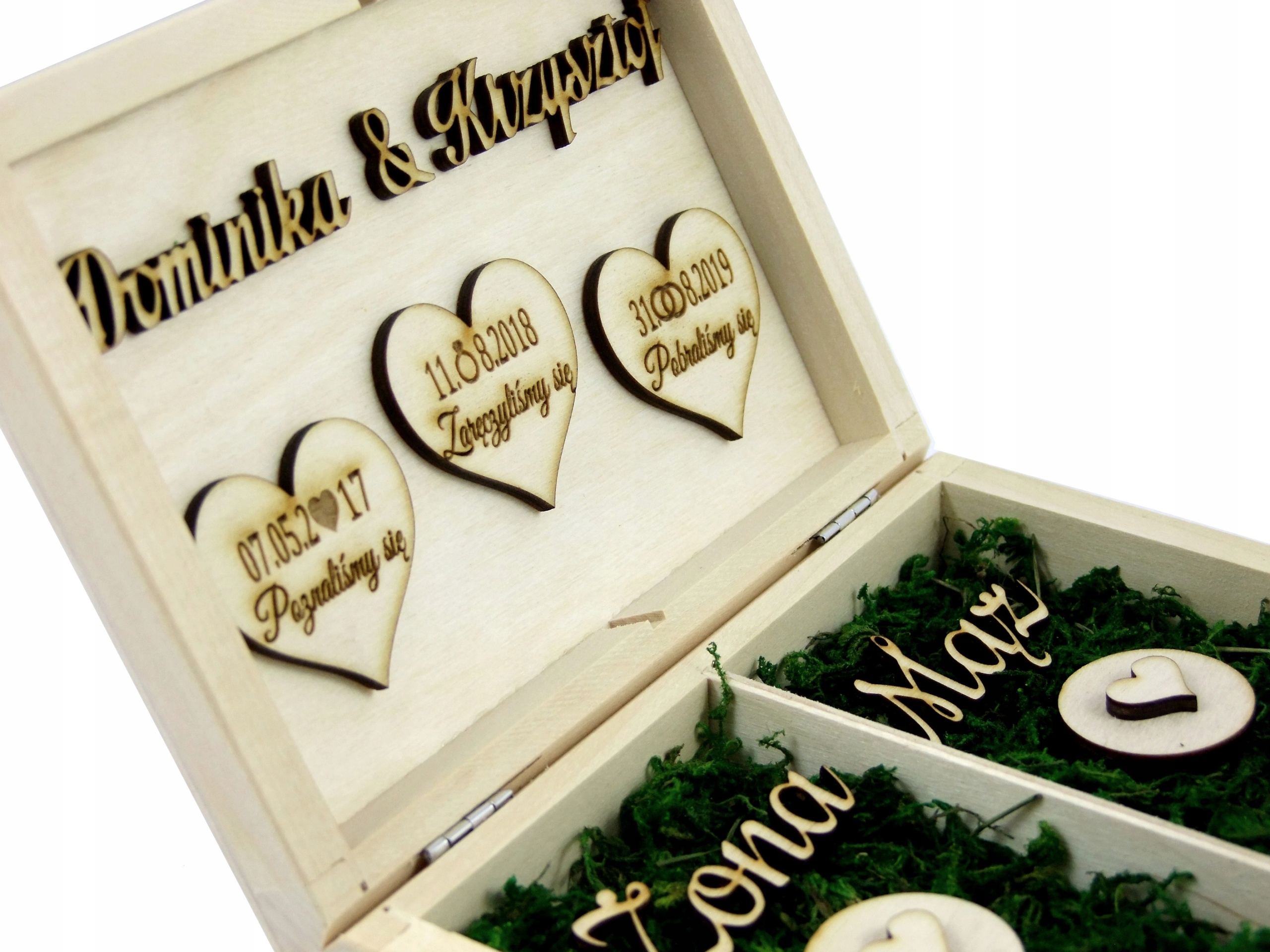 Szkatułka Na Obrączki Trzy Serca Ważne Daty Wzory