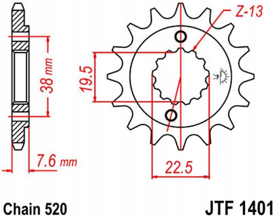 

Zębatka przednia Jt F1401 13-16 Kawasaki Kfx 400 A