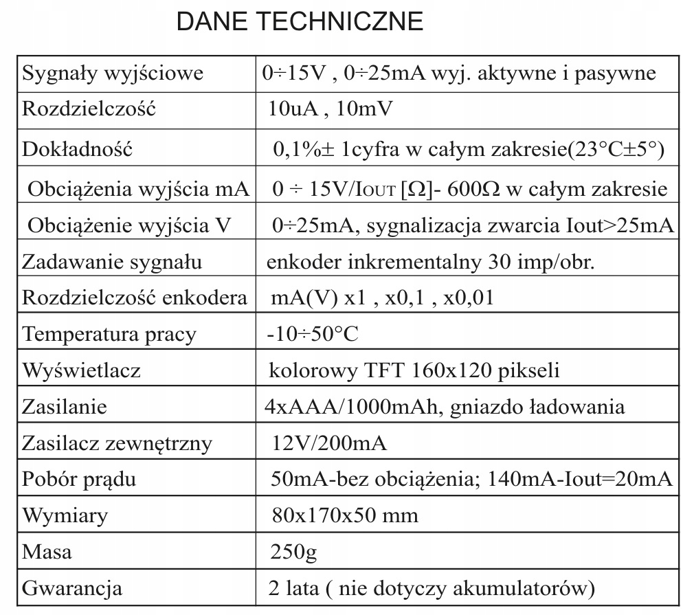 Zadajnik kalibrator sygnałów analog passive active Model 0-15V; 0-25mA; 0-25mA
