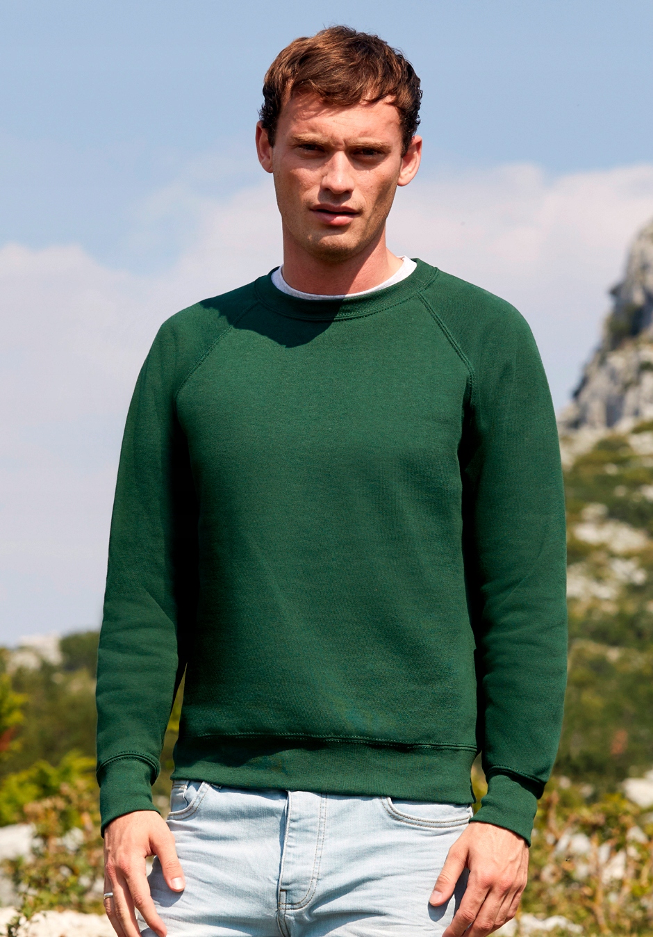 Męska GRUBA Bluza Raglan - CLASSIC - FRUIT OF THE LOOM black M Kolekcja CLASSIC