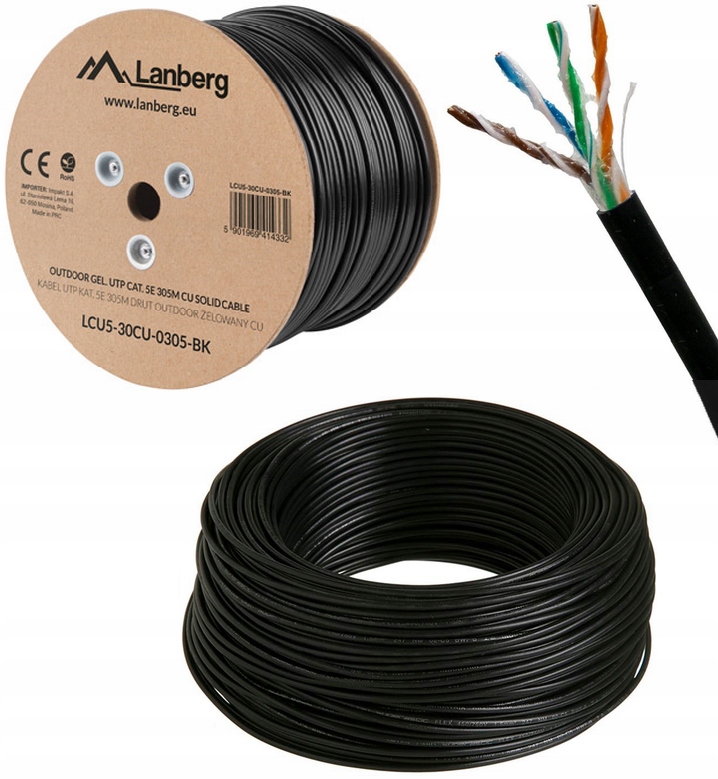 Kabel zewnętrzny żelowany 5E 50m Skrętka ziemny 100% miedź Skrętka