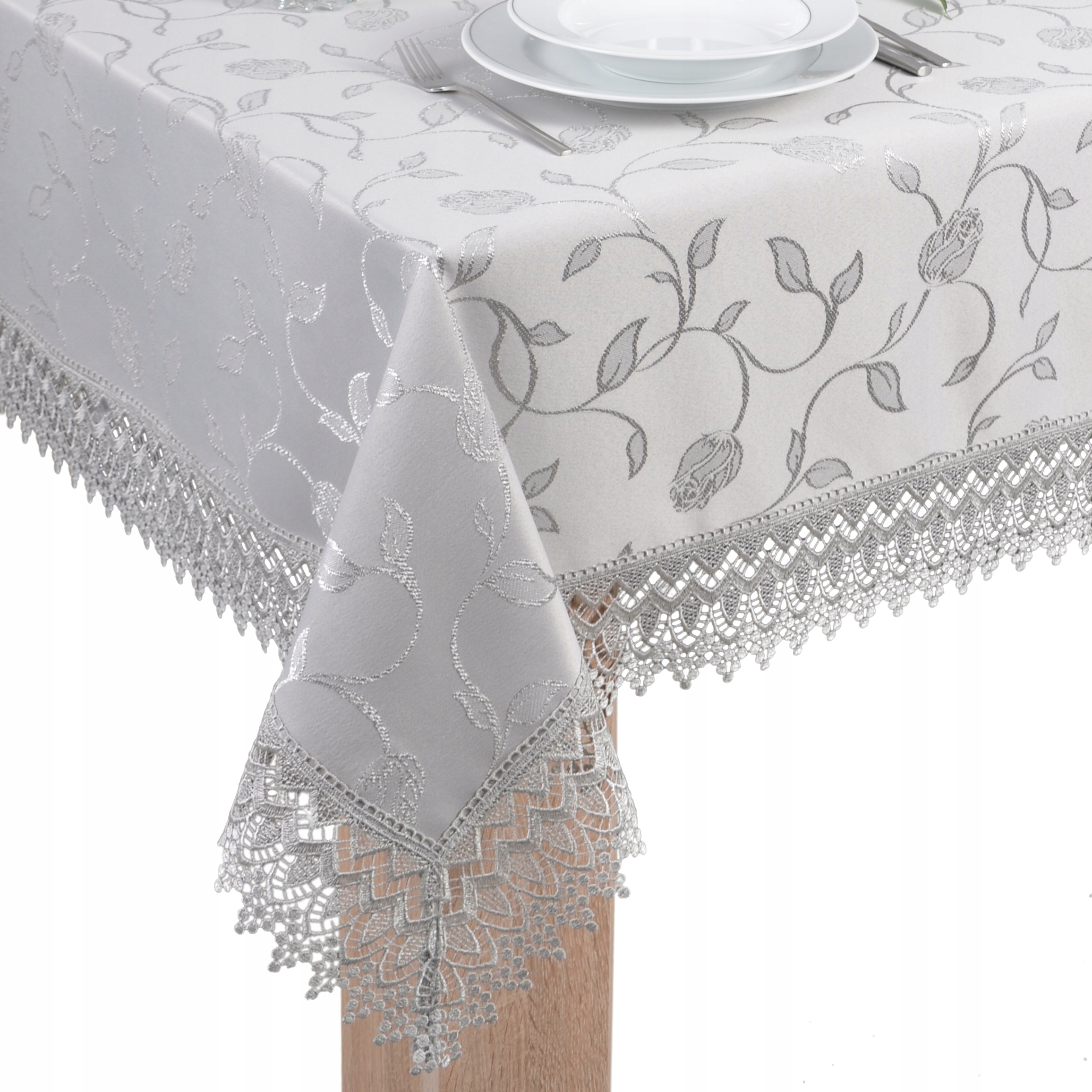 

obrus z Gipiurą szary plamoodporny 180x120 tk.127