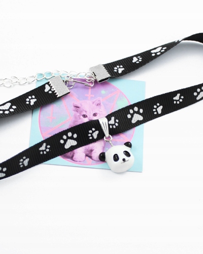 choker PANDA dusik naszyjnik obroża czarny kawaii Długość całkowita 30 cm