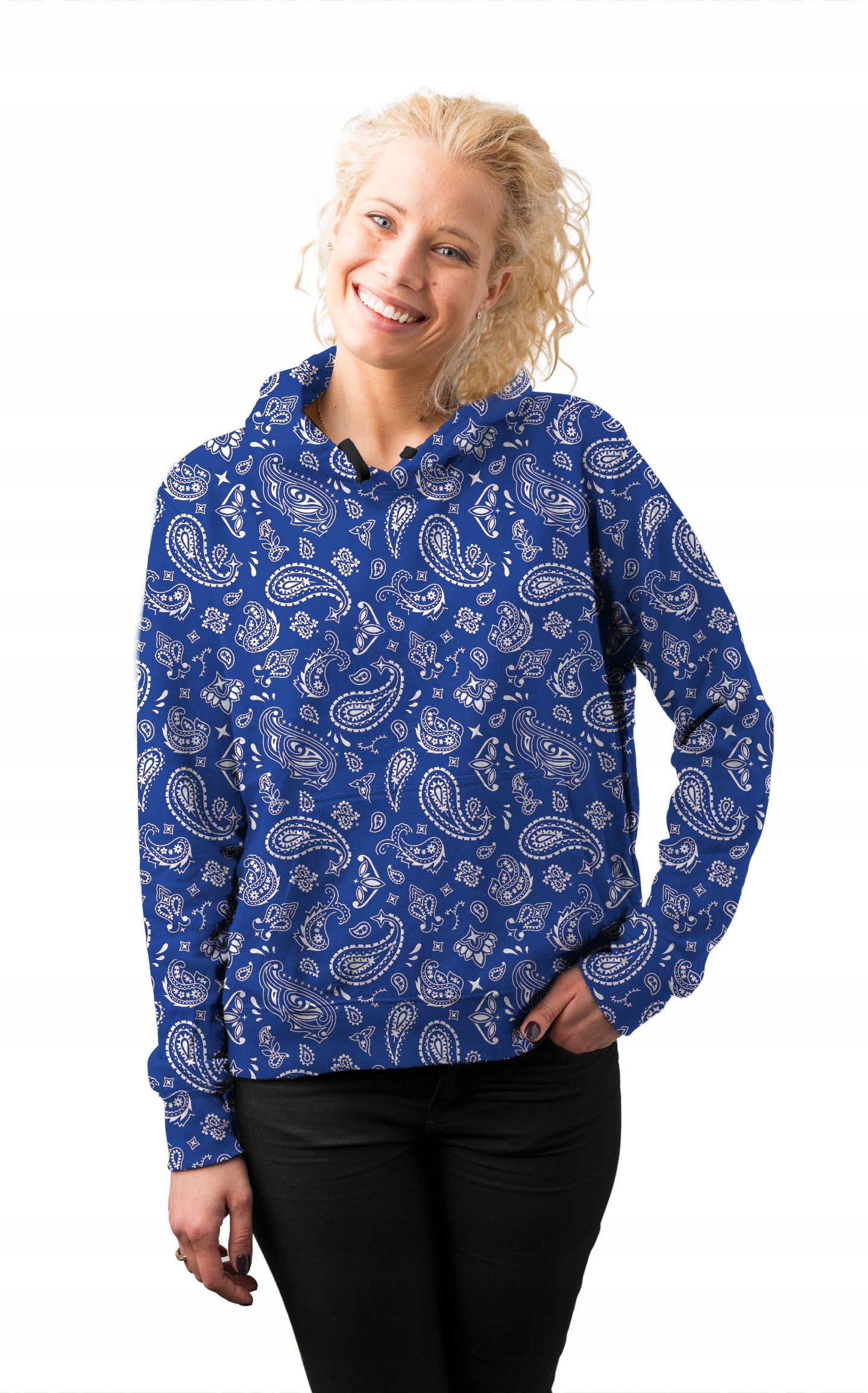 

Bluza Damska Print S Niebieska Białe Wzory Modna