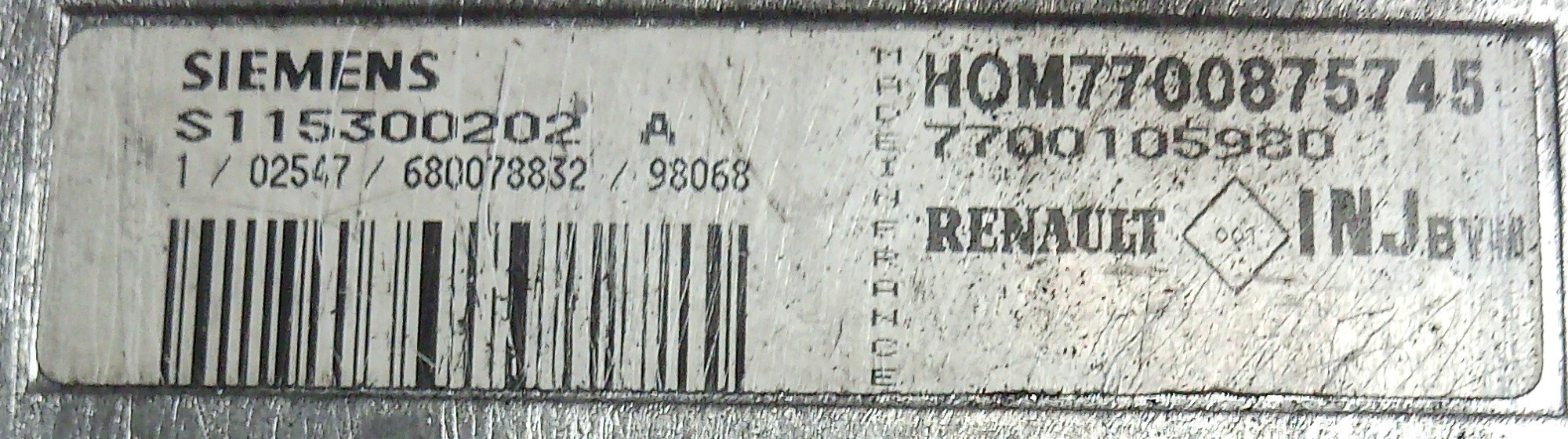 Sterownik S115300202A HOM7700875745 BEZ IMMO Numer katalogowy części S115300202A 7700875745 BEZ IMMO