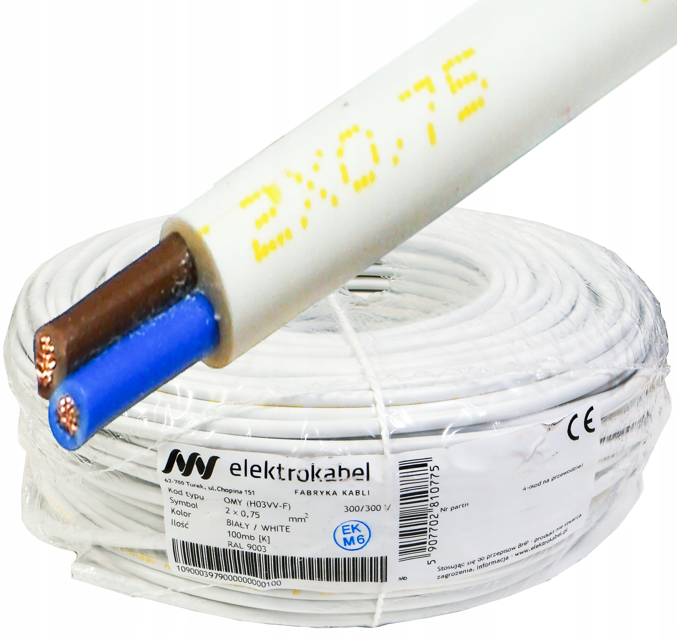 Kábel Omy 2x0,75 mm 300/300V Linka Cu 100 m Biela