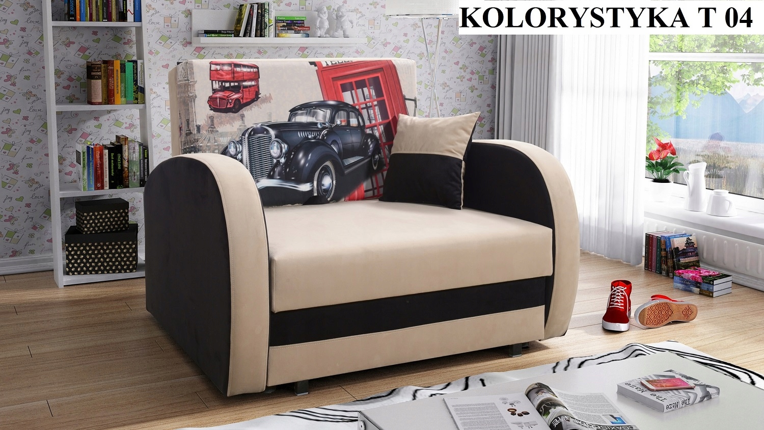 Sofa Amerykanka TOLA jedynka rozkładana pojemnik Informacje dodatkowe wysuwany pojemnik na pościel z materacem z zagłówkiem