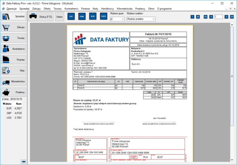 

Data faktury Pro program do fakturowania/faktur