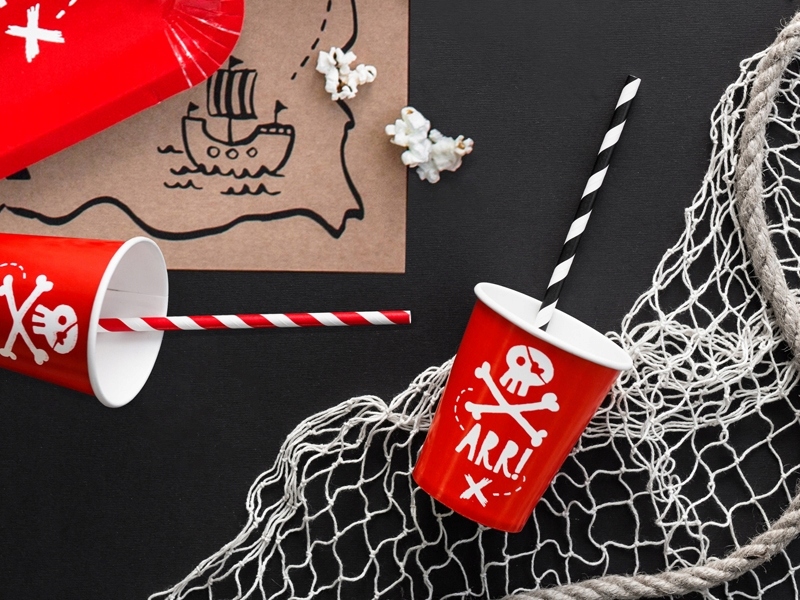 SŁOMKI PAPIEROWE BIAŁO-CZERWONE PIRAT PARTY 10 SZT Materiał papier