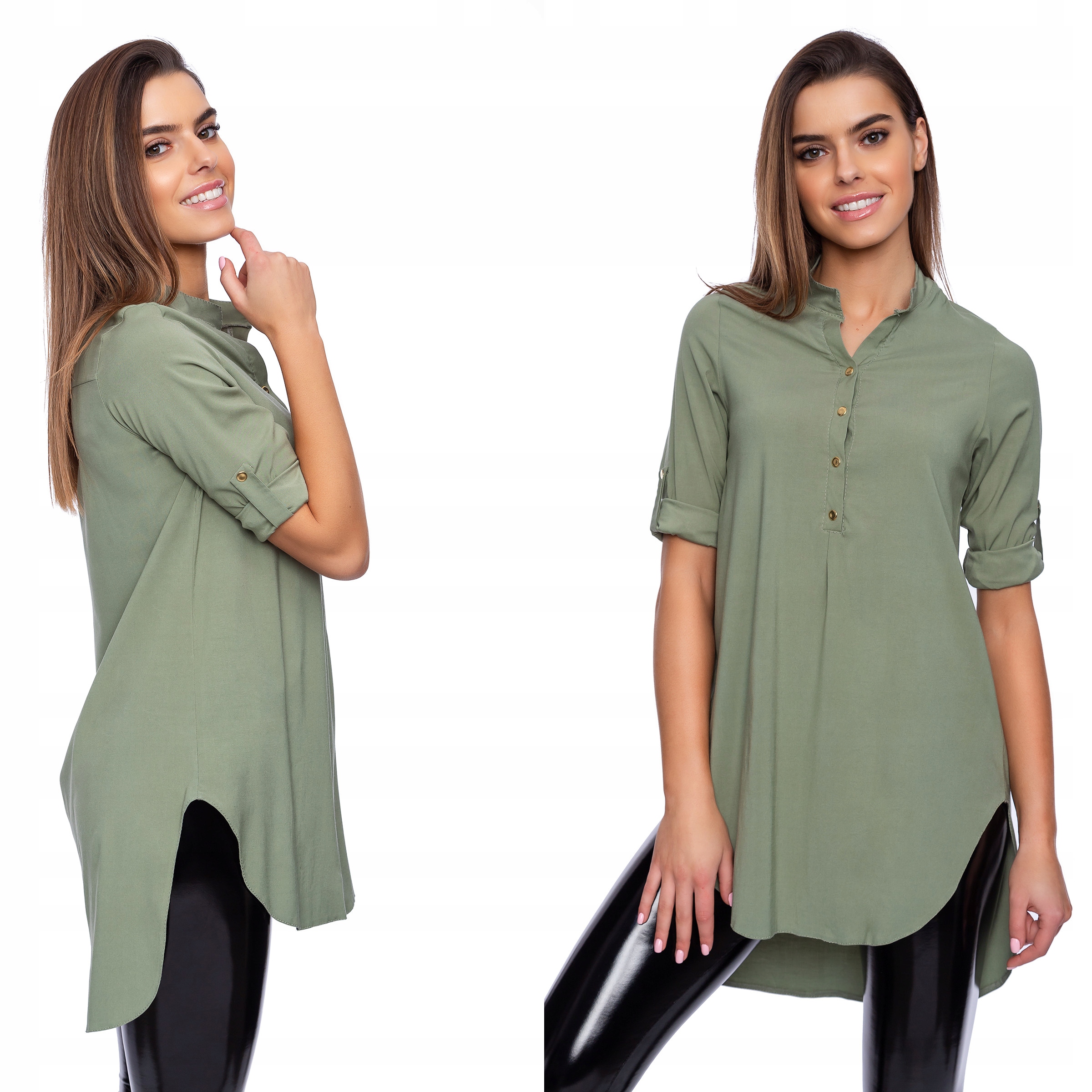 ASYMETRYCZNA DŁUGA KOSZULA khaki R - 38