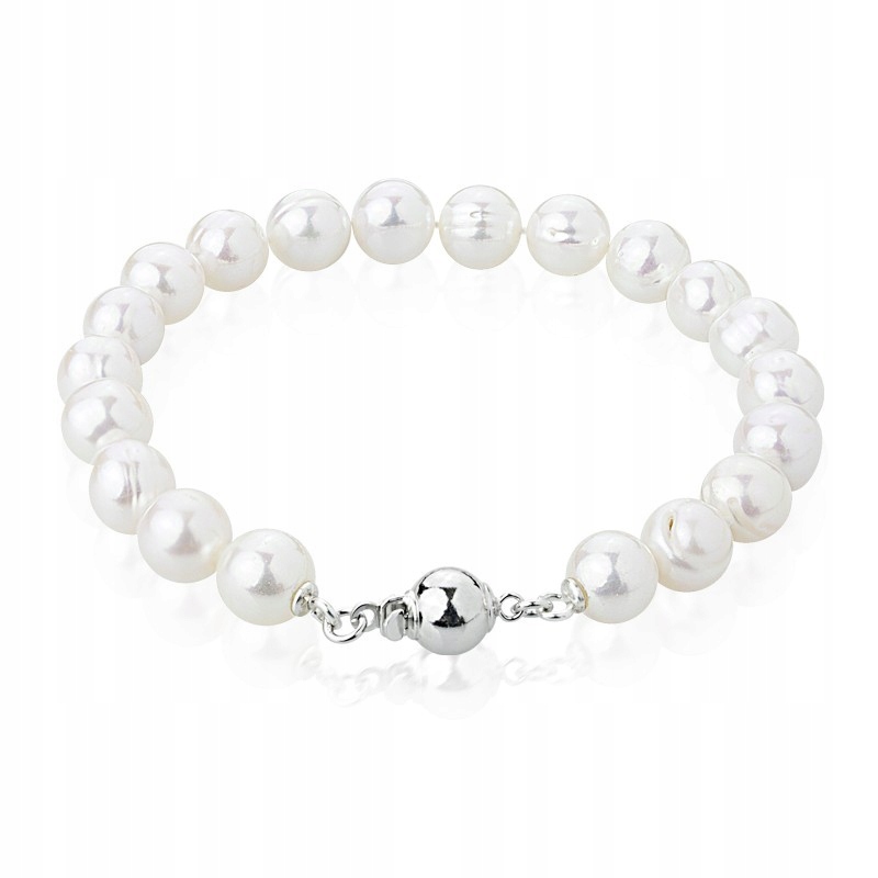 Lesklý Stříbrný Náramek Z Bílých Perel 8 MM