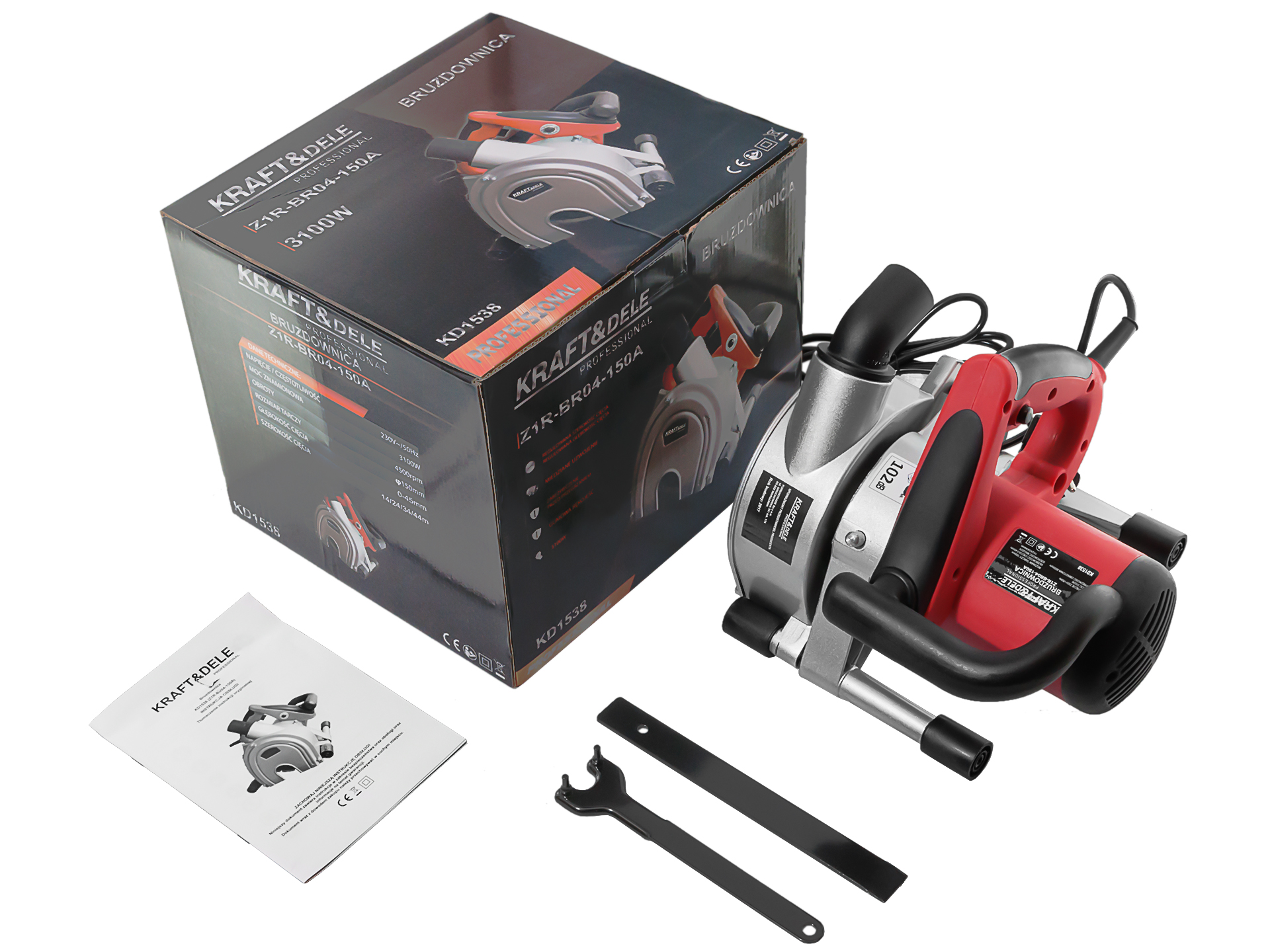 Elektrická Frézka Na Beton 3100 W, Frézka Adaptér Na Prach, 2 Kotouče 150 MM
