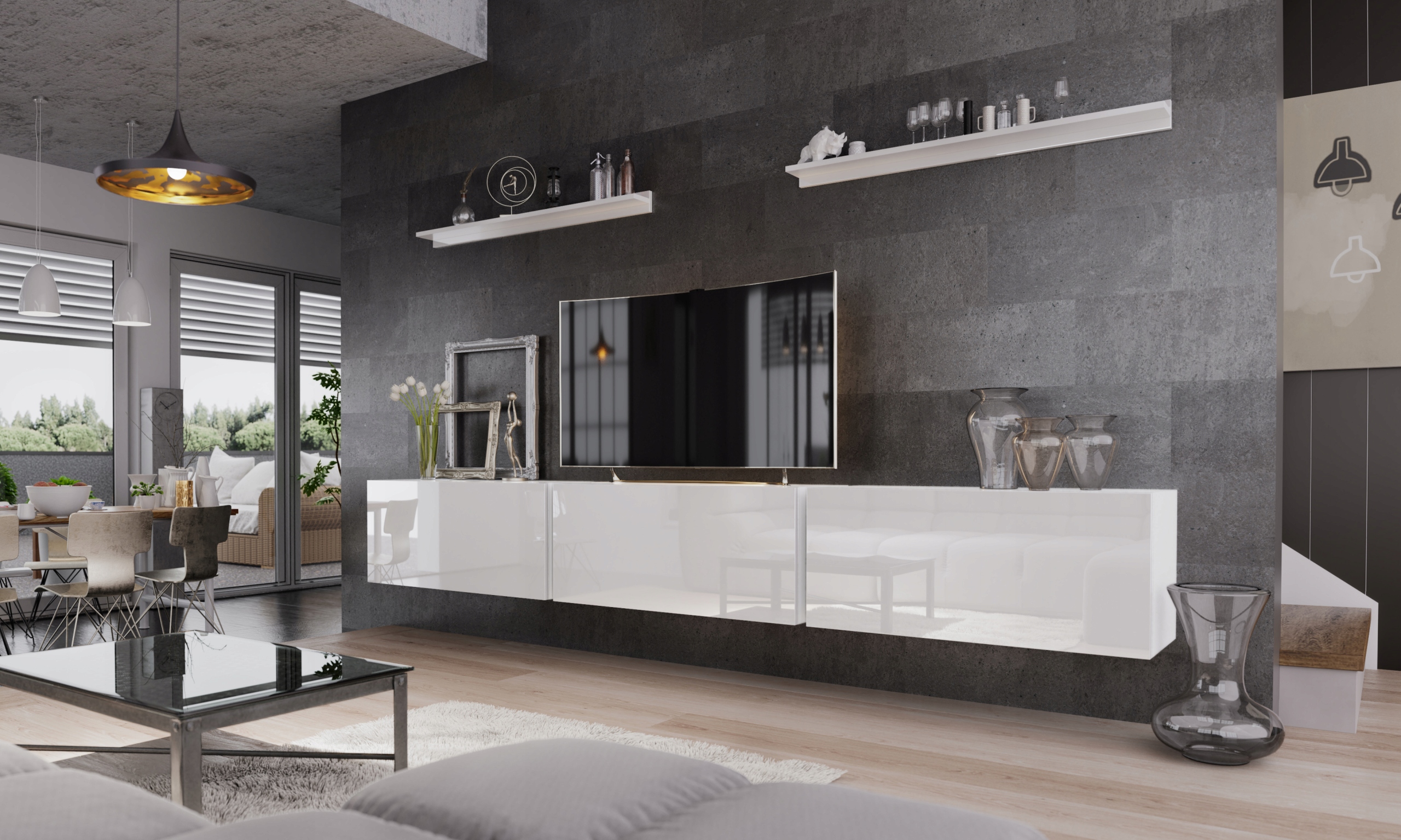 Meblościanka SPARTA / biały połysk / duży zestaw