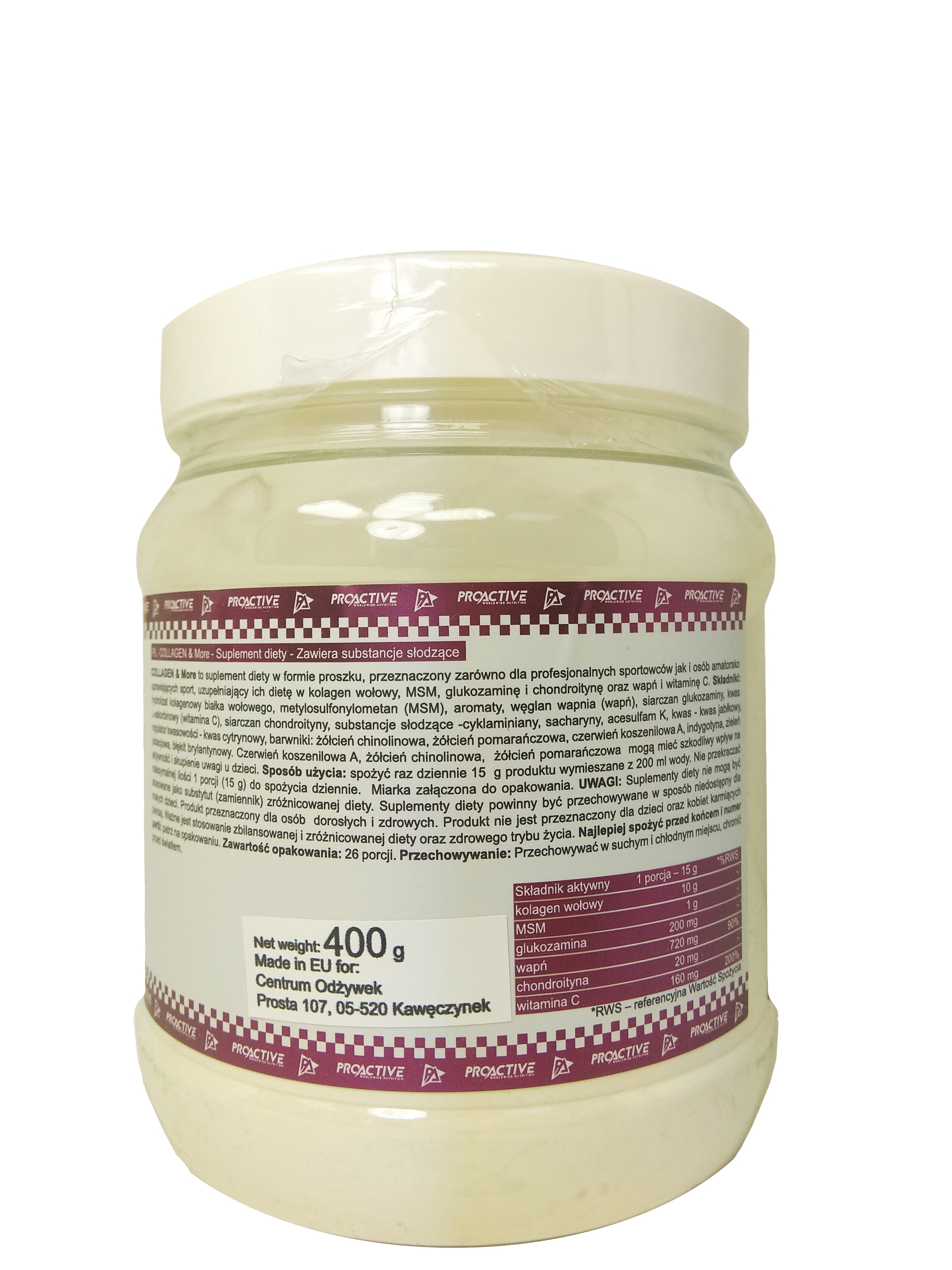 PROACTIVE Kolagen MSM Glukozamina Chondroityna na Stawy Skórę 400g — 5