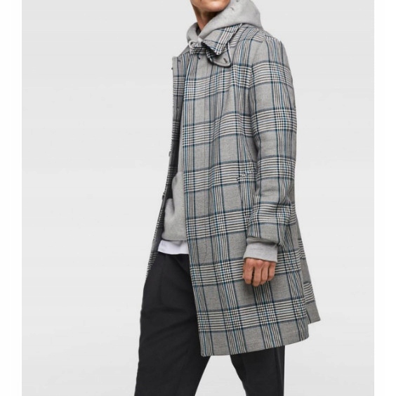 ZARA MAN PŁASZCZ TRENCZ SZARY KRATA L WIOSNA Rodzaj trencz