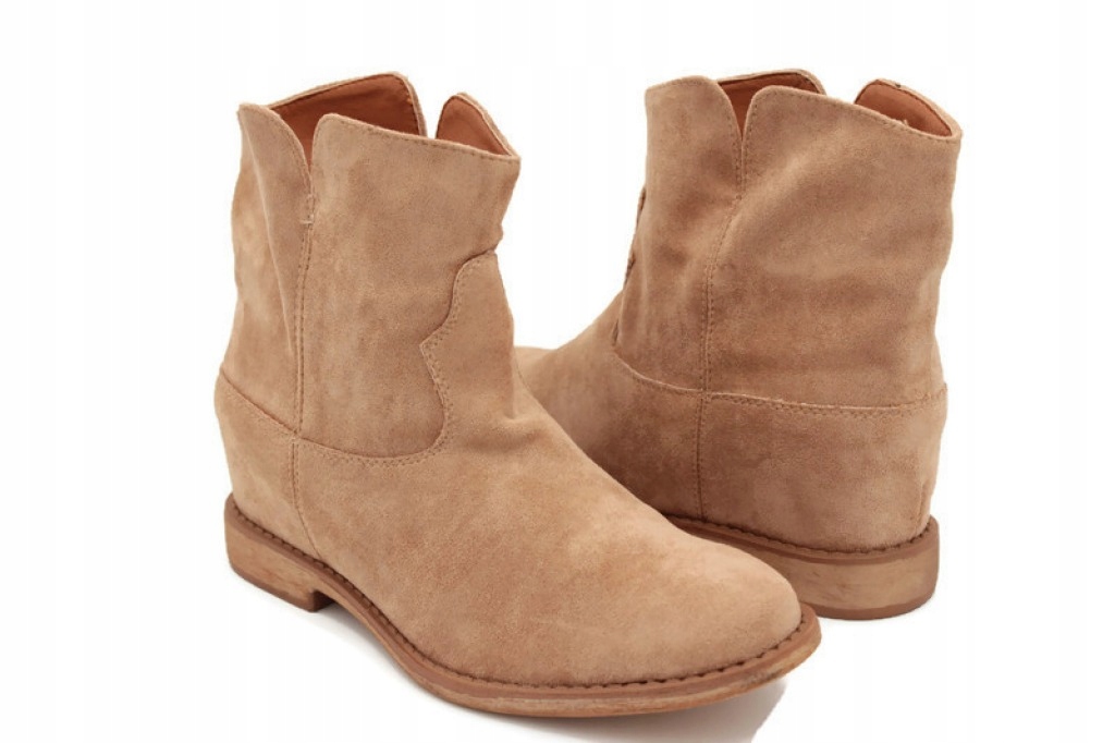 BEŻOWE BOTKI ZAMSZOWE KOWBOJKI KOTURNA R.38 Kod producenta A3708