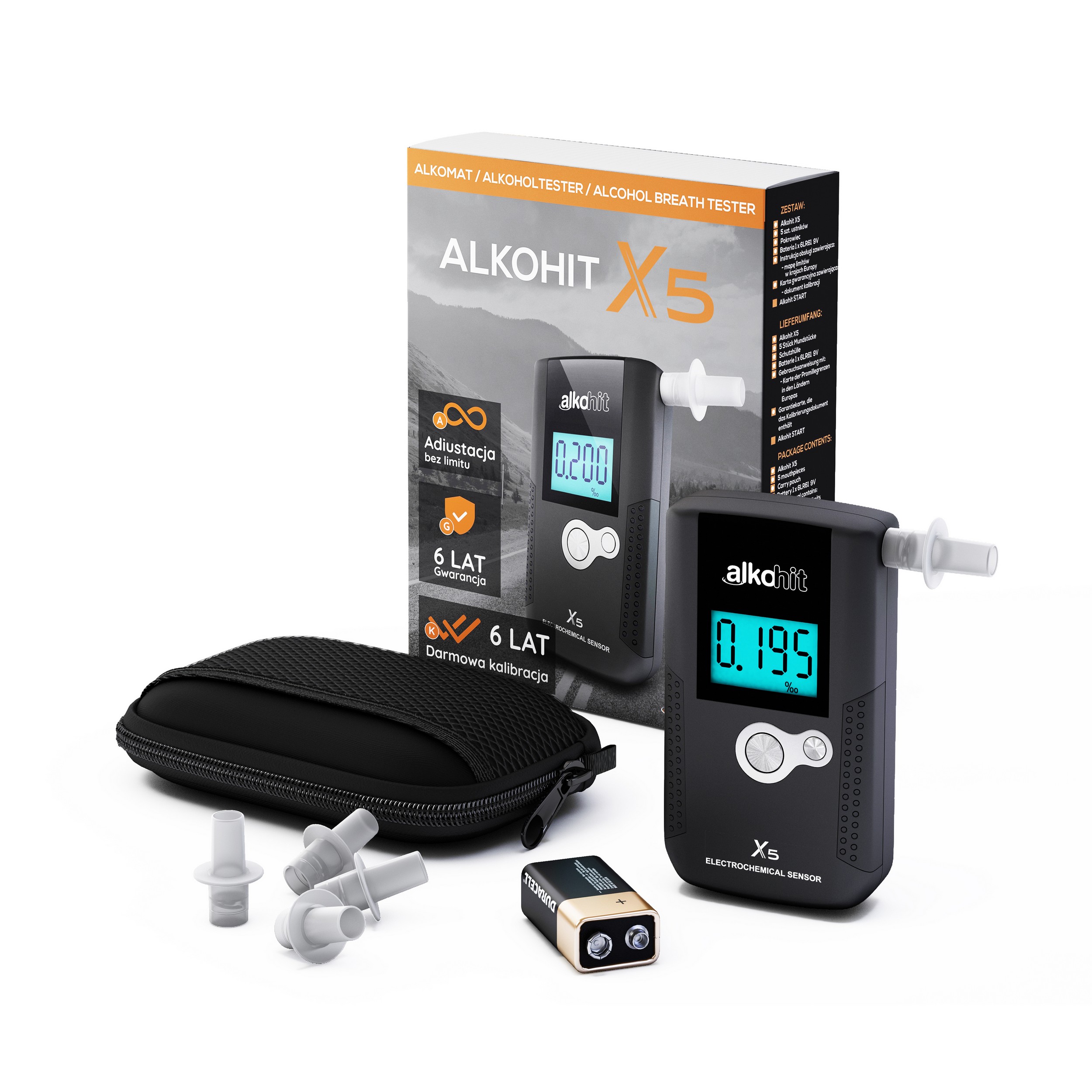 Za FREE 100 ustnikow Alkomat AlkoHIT X5 z ATESTEM Brand Alcohit
