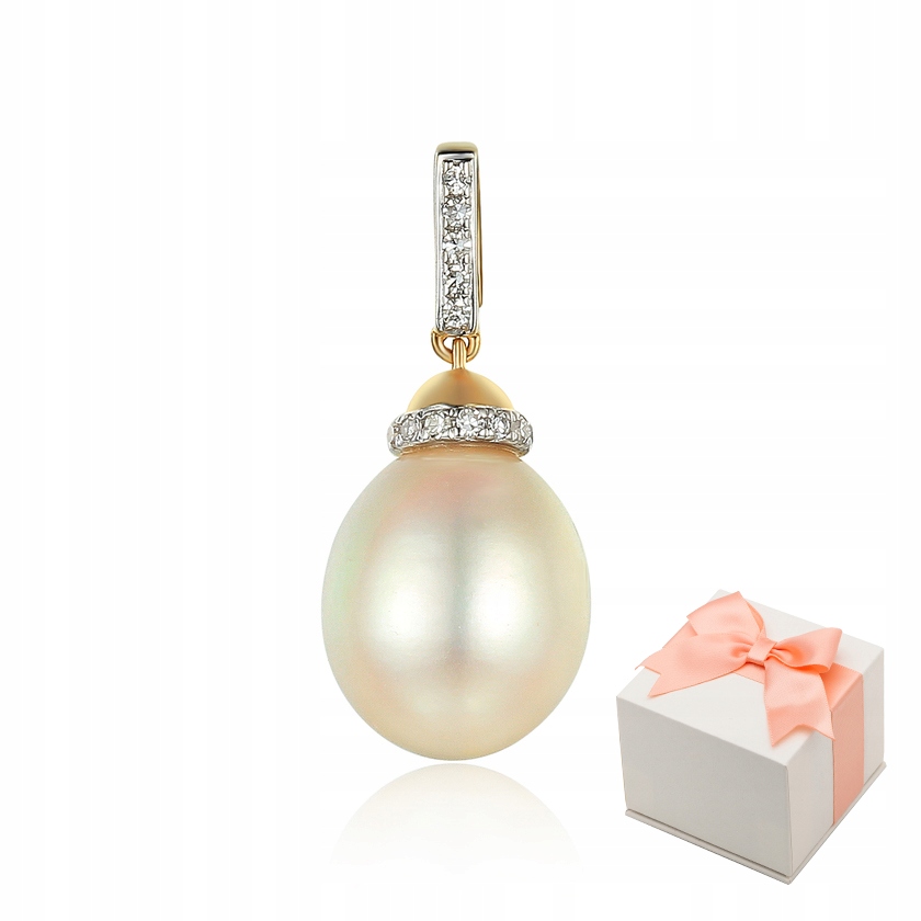 

Złota 14K 585 Zawieszka Z Perłą i Diamentami