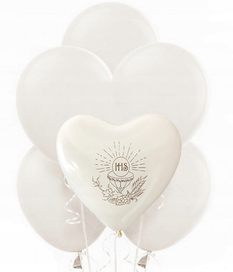 

Balon serce komunijny biały Zestaw na Komunie 6szt