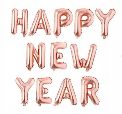 

Dekoracje napis balony Happy New Year różowe złoto