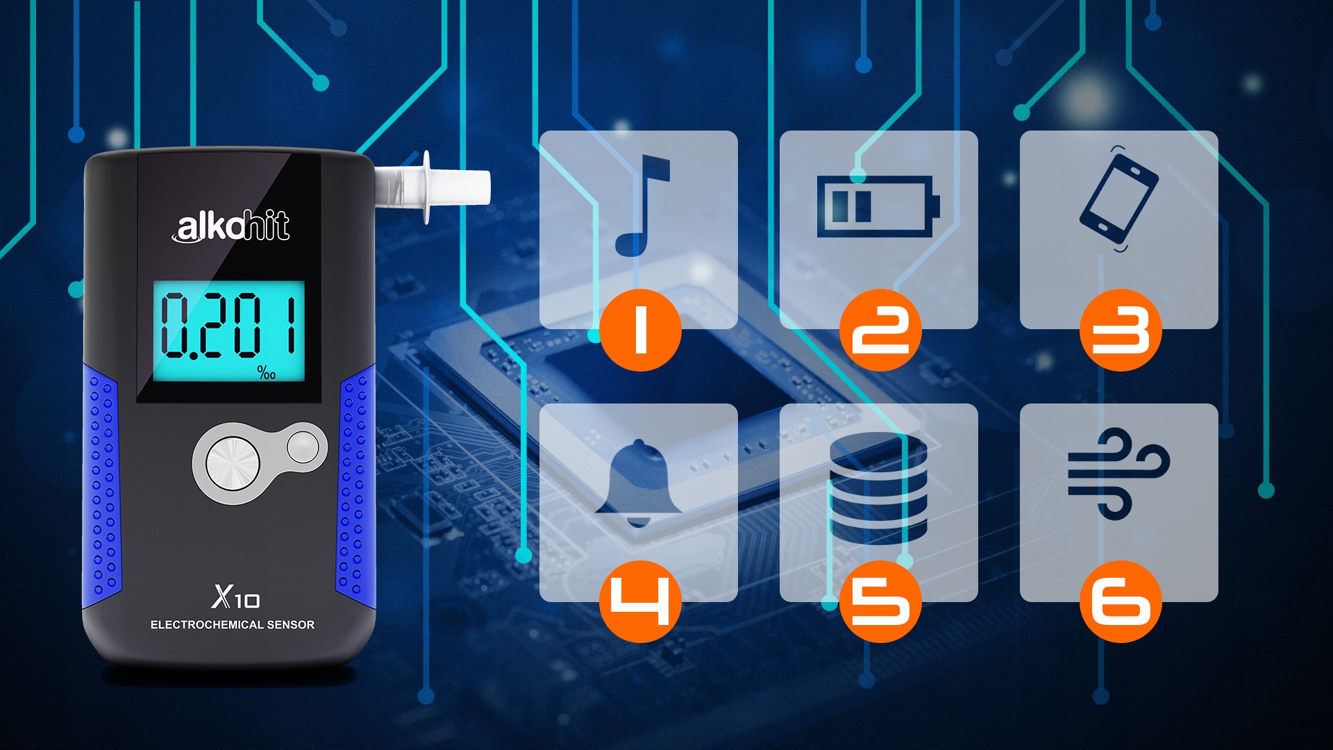 Alkomat ALKOHIT X10 Walizka Aluminiowa na PREZENT Additional Features air flow sensor unit selection readings memory
