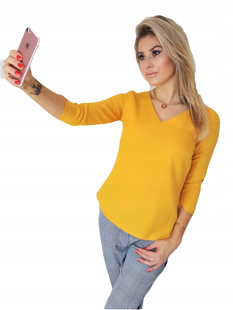 

Elegancka Bluzka Rękaw 3/4 Żółta R.48