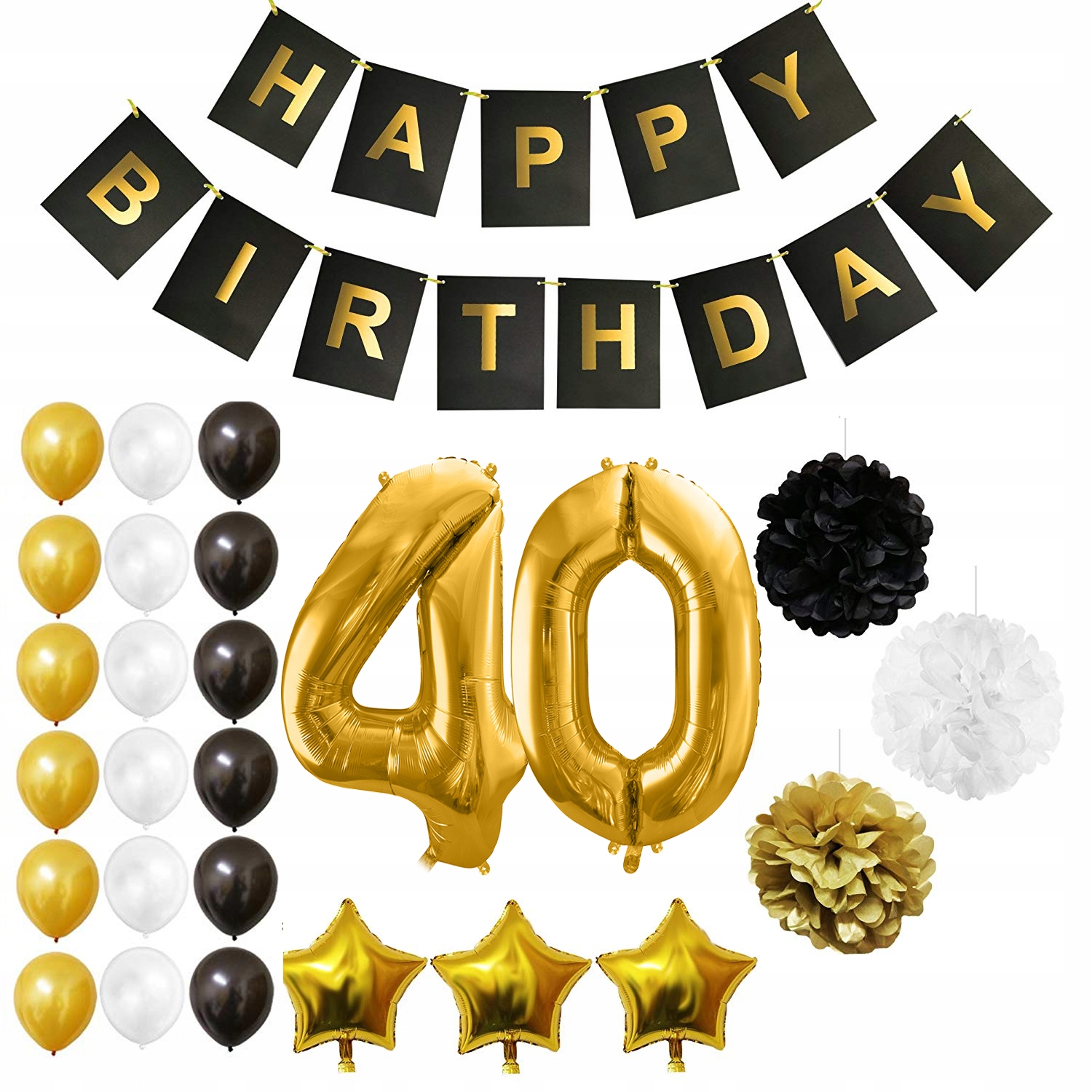 

Zestaw Balonów na 40-te Urodziny Gold & Black