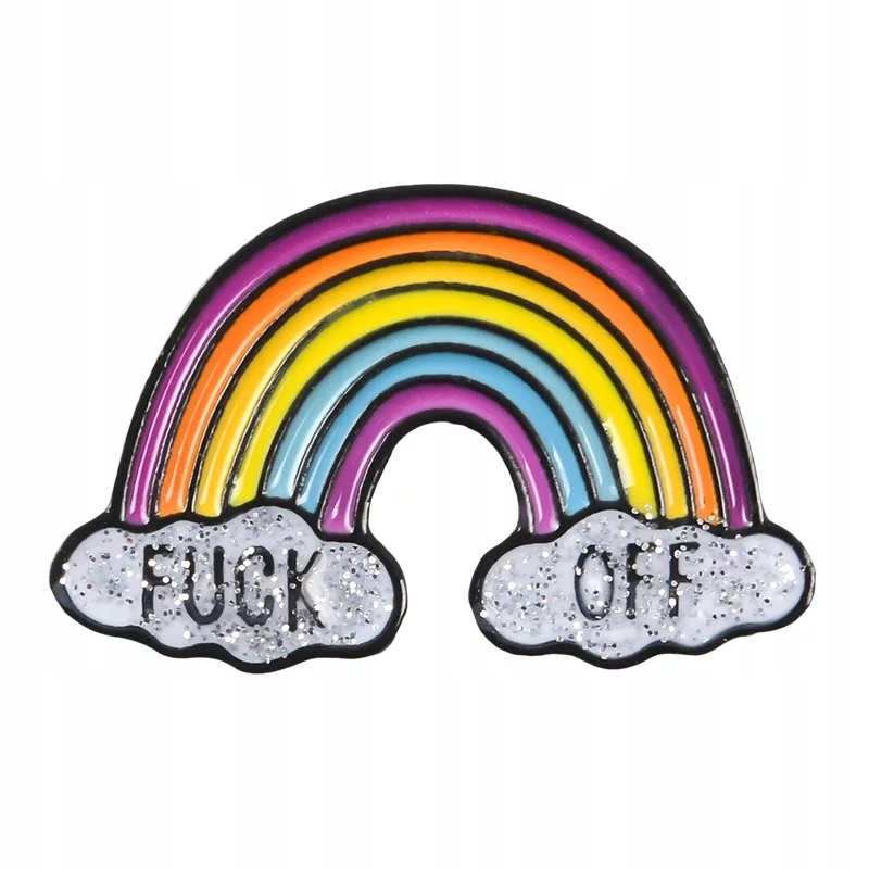 

Pins kolorowa Tęcza Fuck Off przypinka z brokatem