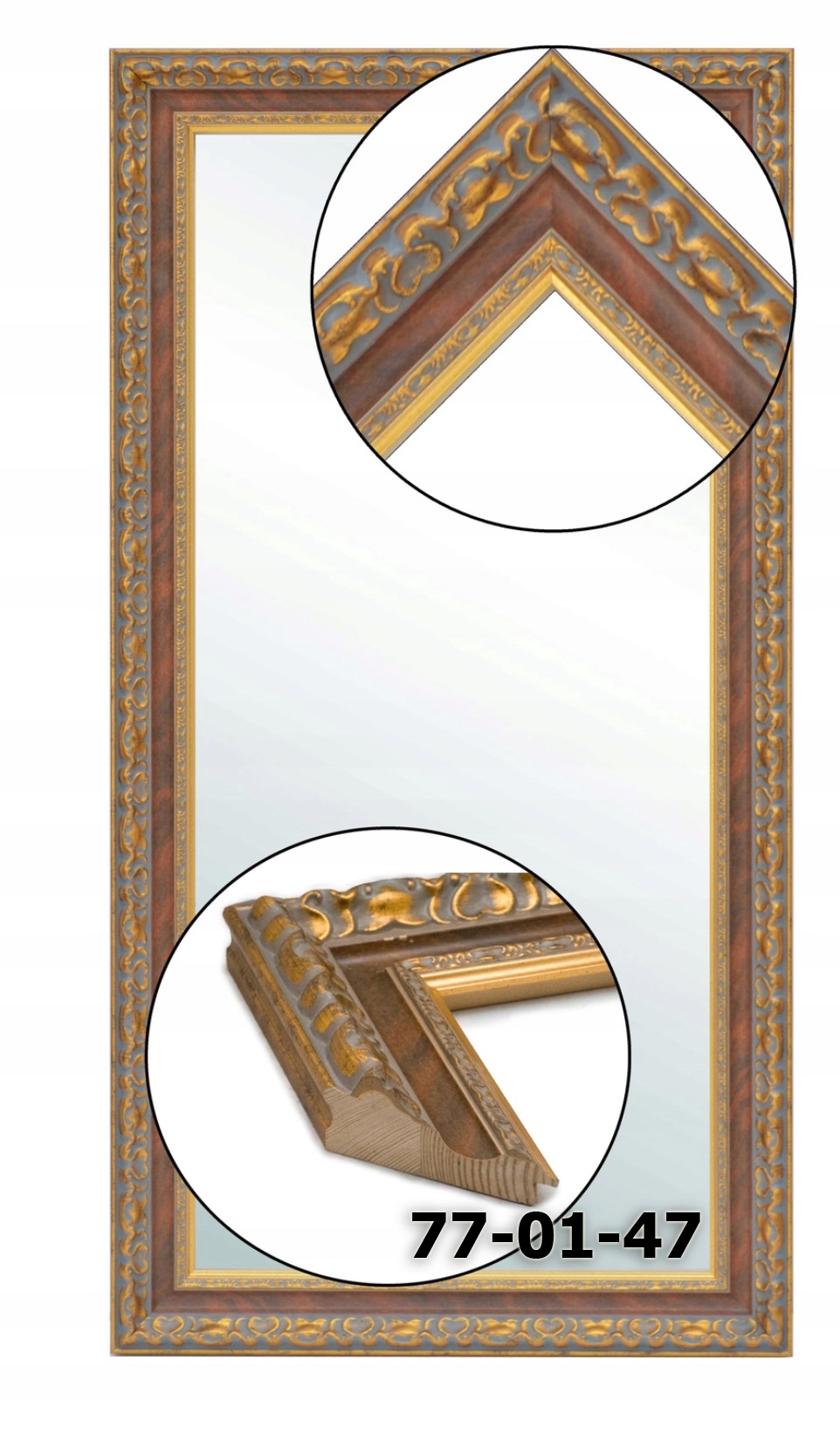 

Lustro w stylowej ramie 130x50 srebrne złote miedź