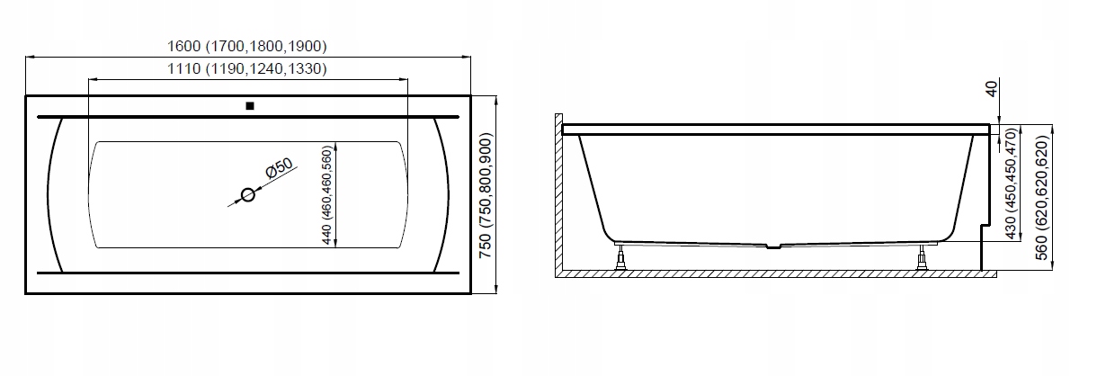 Wanna POLIMAT INES 160x75 syfon | GWAR. 15 LAT Linia Ines