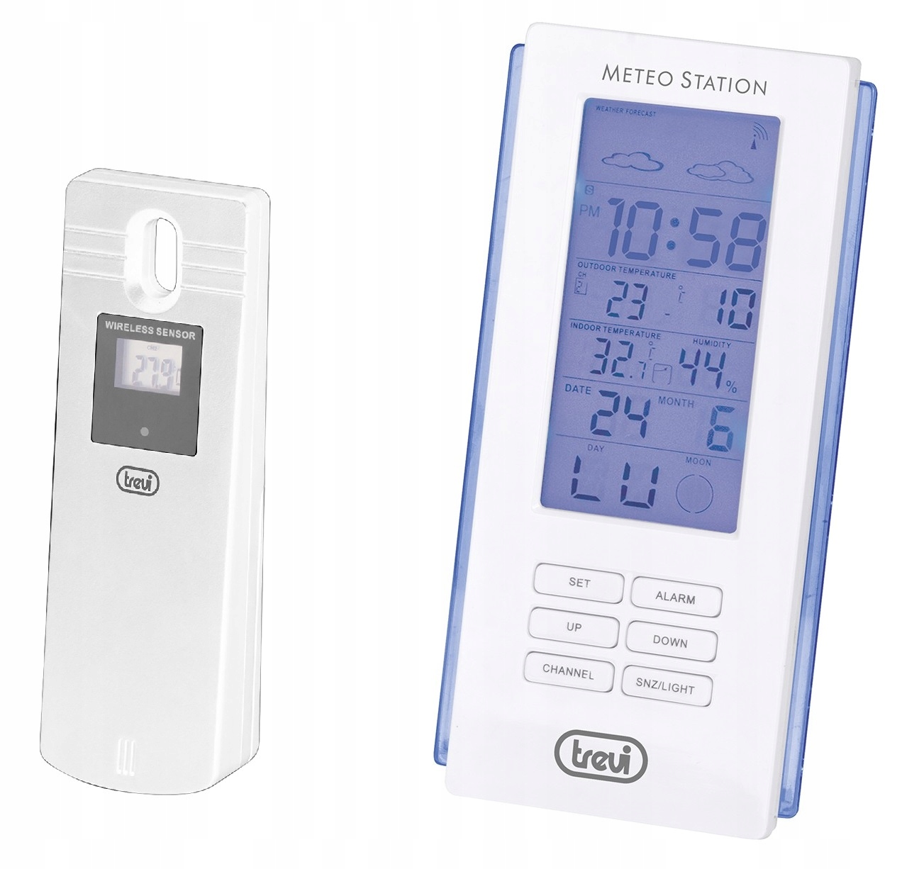 Meteostanice Trevi, Me 3108/BK, hodiny, kalendář, externí senzor, displej,