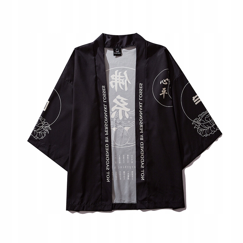 JAPOŃSKIE KIMONO CZARNE HAORI SAMURAJ KANJI HOTOKE KEI FO XI SUWENIR C1 Model Haori