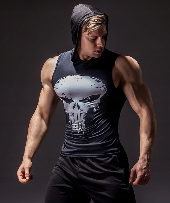 Koszulka Termoaktywna z kapturem PUNISHER SIŁOWNIA Rękaw bez rękawów