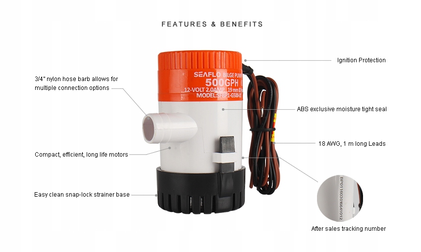 Pompa zęzowa SEAFLO 12V 500GPH Model SFBP1-G500-01