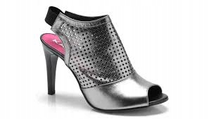 Stříbrné ažurové sandály na podpatku Karino 38, kožené kotníkové boty na léto