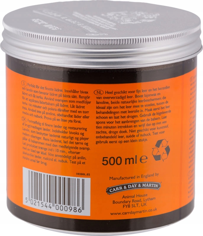 500ml BALSAM Z WOSKIEM DO SKÓR SKÓRY NATURALNEJ Model CARR & DAY & MARTIN