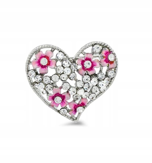 BROSZKA SERCE RÓŻOWE KWIATUSZKI I CYRKONIE Marka Allmaro