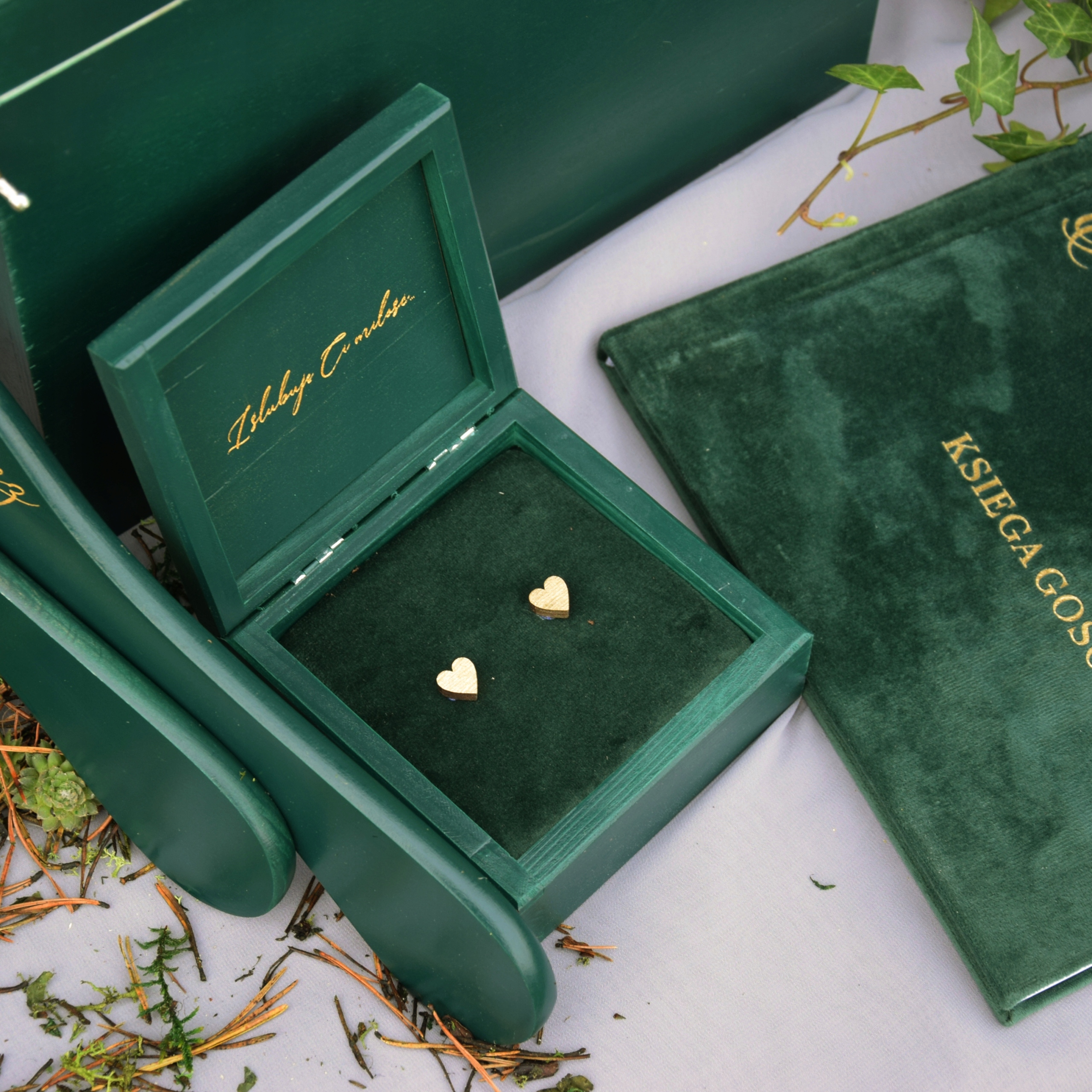 Duże ZIELONE Pudełko na KOPERTY + OBRĄCZKI GRAWER Rodzaj pudełko