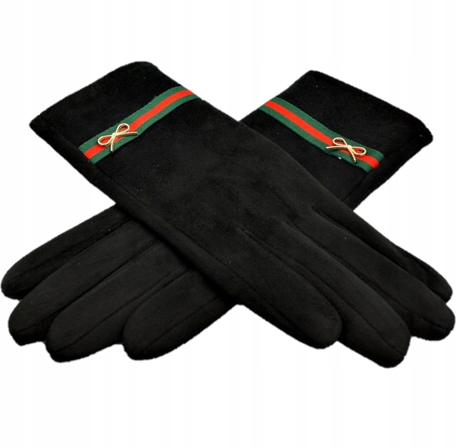 RĘKAWICZKI DAMSKIE MIĘCIUTKI ZAMSZ GUTI CZARNY Kolor czarny