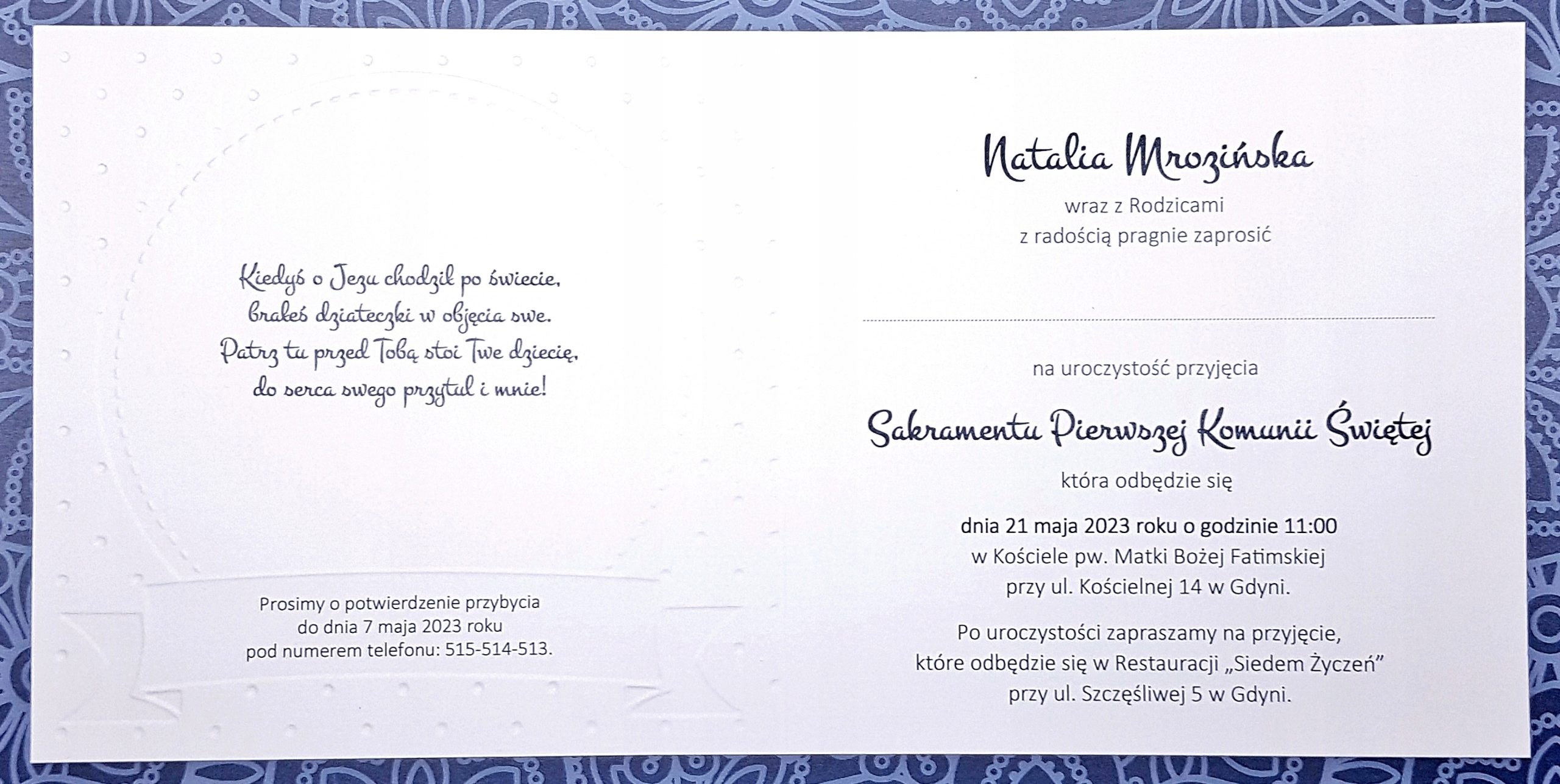 ZAPROSZENIA NA KOMUNIĘ KOMUNIJNE - ZŁOTE DZIECKO Kolor wielokolorowy