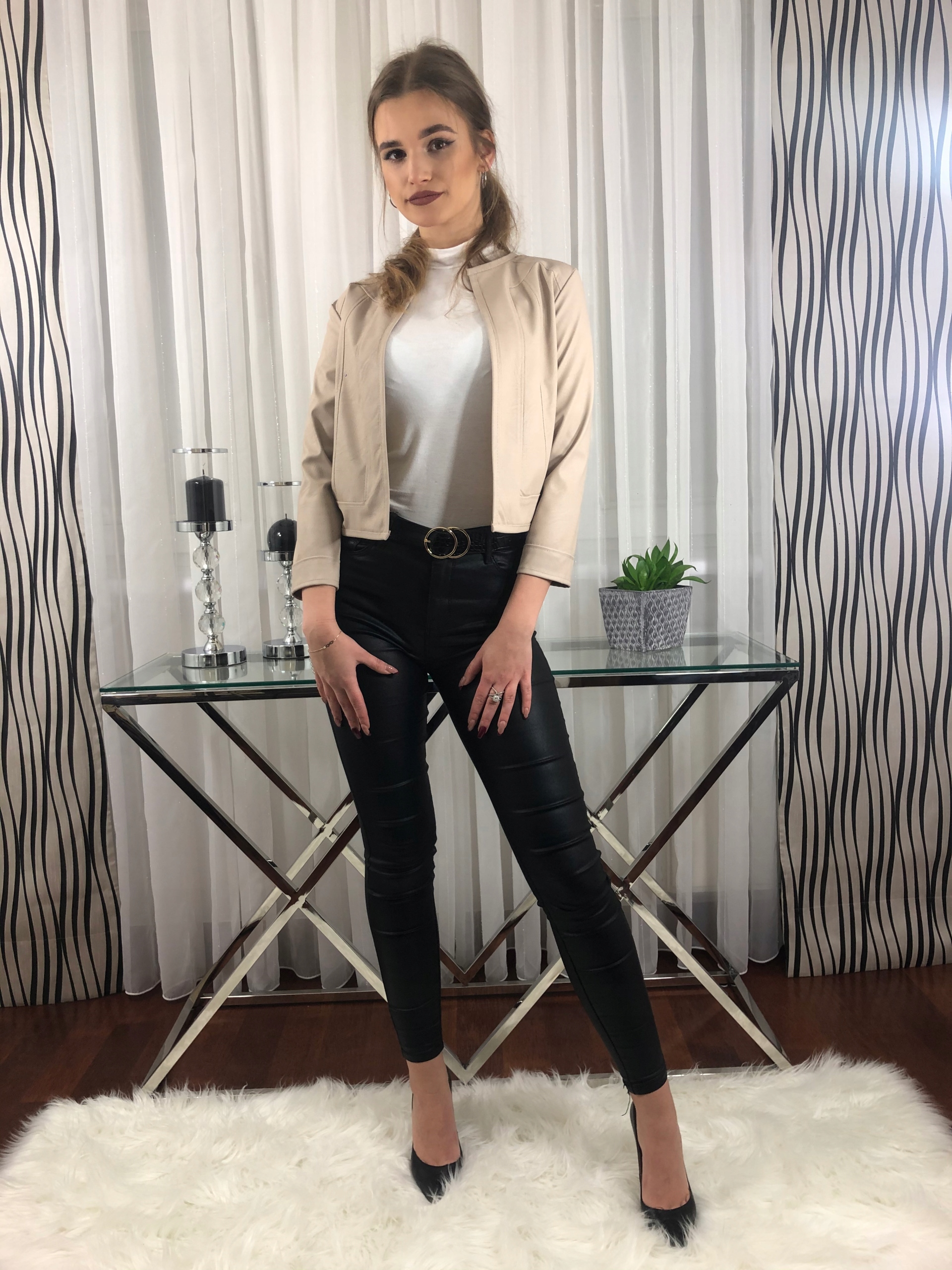 A3 BOLERKO ŻAKIET RAMONESKA TOTAL LOOK BEŻ R.40 Rękaw rękaw 3/4